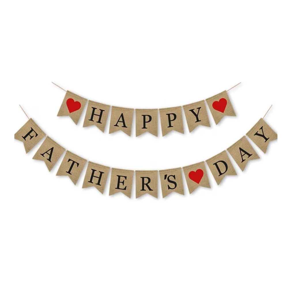 Father's Day Burlap Banner with Red Hearts